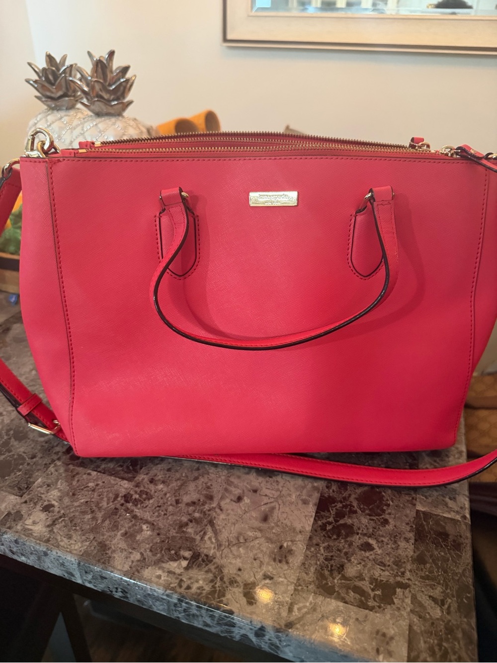 kate spade pink saffiano leather satchel with gold hardware